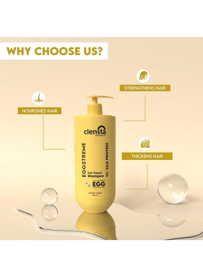 Eggstreme Hair Repair Shampoo With Egg Protein, Biotin & Hydrolyzed Silk Protein | Promotes Strengthening & Repair Damaged Hair | Sulfate & Paraben Free | For Men & Women - 650 Ml