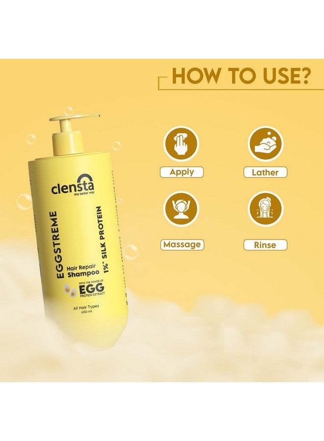 Eggstreme Hair Repair Shampoo With Egg Protein, Biotin & Hydrolyzed Silk Protein | Promotes Strengthening & Repair Damaged Hair | Sulfate & Paraben Free | For Men & Women - 650 Ml