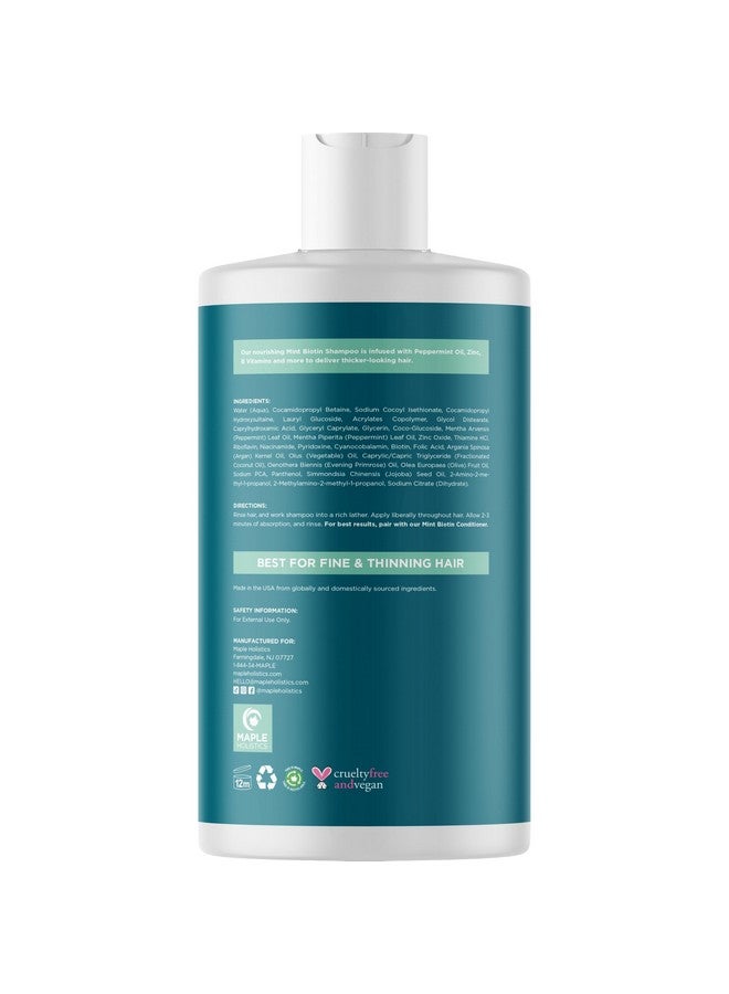 Volumizing Biotin Shampoo For Thinning Hair - Thin Hair Shampoo With Peppermint Argan And Essential Oils For Hair Care - Vegan Sulfate Free Shampoo For Damaged Dry Hair Paraben And Cruelty Free (Mint)