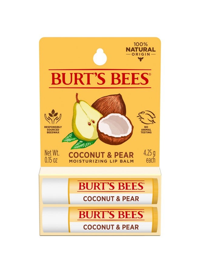 100% Natural Moisturizing Lip Balm, Coconut & Pear With Beeswax & Fruit Extracts - 2 Tubes