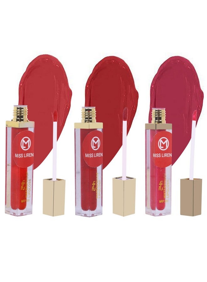 Waterproof Lip Gloss Upto 24 Hours Stay, Soothes, Repairs & Moisturizes Dry Lips, Multicolor, 4.5 Ml, Pack Of 3