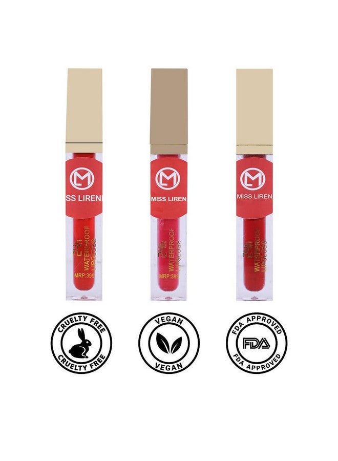 Waterproof Lip Gloss Upto 24 Hours Stay, Soothes, Repairs & Moisturizes Dry Lips, Multicolor, 4.5 Ml, Pack Of 3