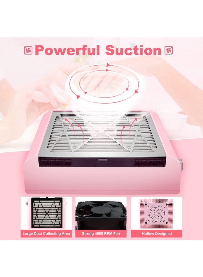 Nail Dust Collector With Brush And 2 Reusable Filters, 60W Vacuum Dust Fan For Acrylic Nails (Pink)