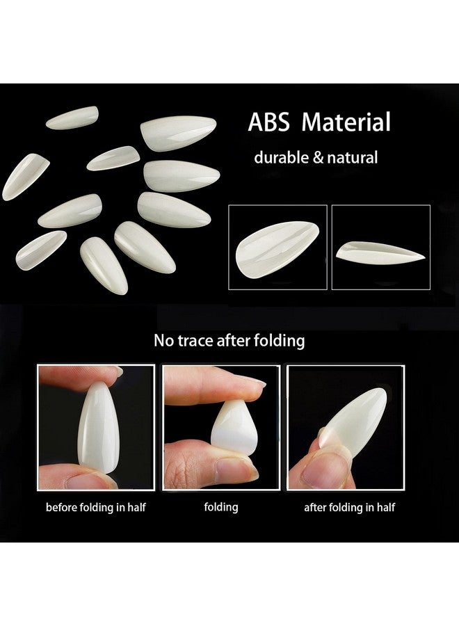 500Pcs Medium Almond Fake Nail Tips Full Cover Clear Acrylic Nails Press On Nails For Diy Nail Art, 10 Sizes (Natural)