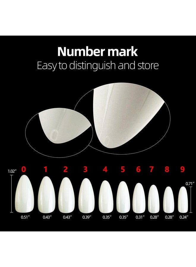 500Pcs Medium Almond Fake Nail Tips Full Cover Clear Acrylic Nails Press On Nails For Diy Nail Art, 10 Sizes (Natural)