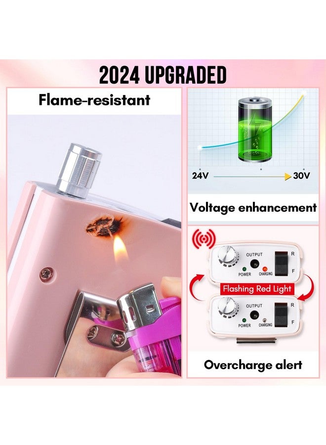 Nail Drill Professional, Rechargeable Nail E File 30000Rpm Electric Nail Drill, Malory Pink Portable Gel Nail Remover Machine With Nail Drill Bits & Sanding Bands For Manicure Salon Home Use