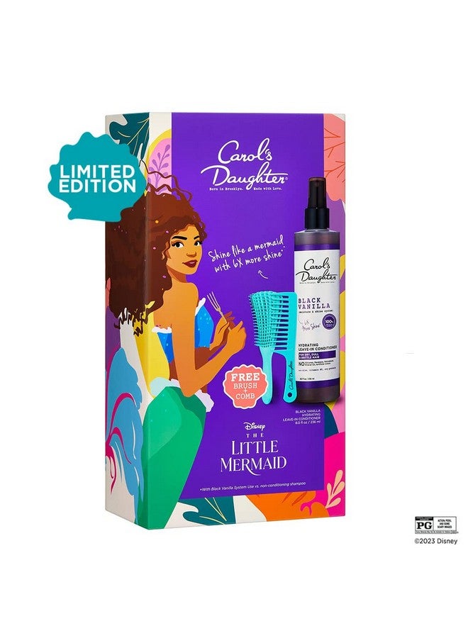 And Disney'S The Little Mermaid Hair Care Gift Set For Curly Hair, Includes Black Vanilla Leave In Conditioner Spray, Kid'S Brush And Comb, 8 Fl Oz