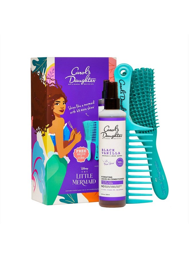 And Disney'S The Little Mermaid Hair Care Gift Set For Curly Hair, Includes Black Vanilla Leave In Conditioner Spray, Kid'S Brush And Comb, 8 Fl Oz