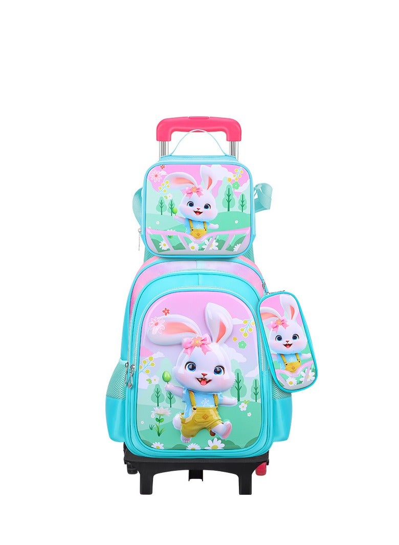 3-piece bunny trolley backpack set 42cm*31cm*19cm Green Pink