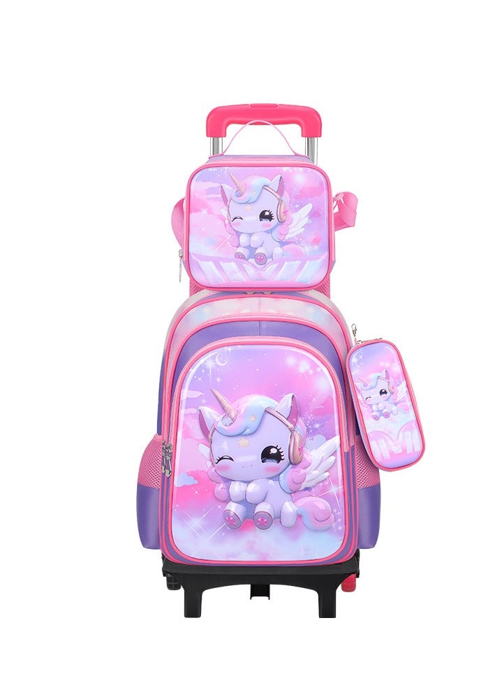 3-piece unicorn trolley backpack set 42cm*31cm*19cm White Pink