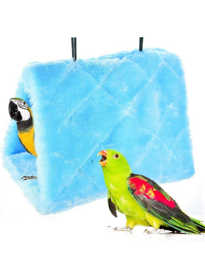 Winter Warm Bird Nest House Shed Hut Hanging Hammock Finch Cage Plush Fluffy Birds Hut Hideaway For Hamster Parrot Macaw Budgies Eclectus Parakeet Cockatiels Cockatoo Lovebird (M, Blue)