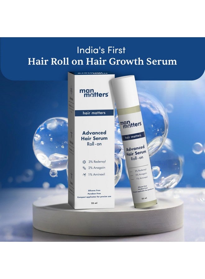 Advanced Hair Serum Roll On 25Ml With Derma Roller 0.5 Mm | Redensyl Anagain Aminexil & Rosemary | Reactivates Hair Cells Improves Beard & Hair Density & Promotes Thicker Growth