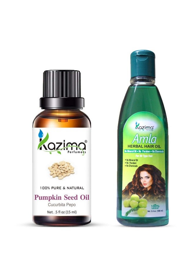 Combo Of Pumpkin Seed Oil 15Ml And Amla Herbal Hair Oil 100Ml Anti Hair Fall Control & Hair Growth