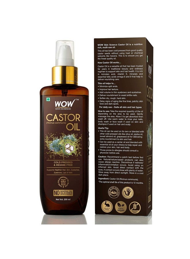 Skin Science 100% Pure Castor Oil Cold Pressed For Stronger Hair Skin & Nails No Mineral Oil & Silicones 200 Ml