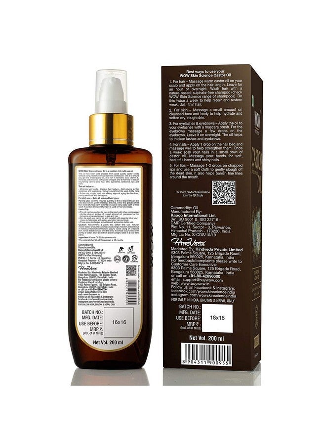 Skin Science 100% Pure Castor Oil Cold Pressed For Stronger Hair Skin & Nails No Mineral Oil & Silicones 200 Ml