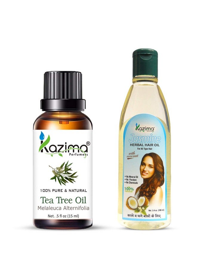 Combo Of Tea Tree Essential Oil 15 Ml And Jasmine Herbal Hair Oil 100 Ml For Hair, Skin & Body