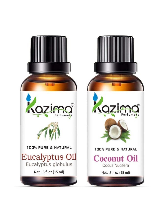 Combo Of Eucalyptus Essential Oil And Coconut Carrier Oil - 100% Pure & Natural Oil For Hair Growth, Dandruff Control, Skin Moisturizing, & Joints Pain, 15 Ml Each