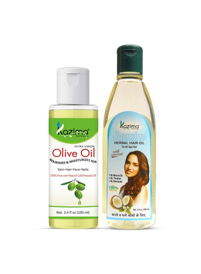 Combo Of Olive Oil And Jasmine Herbal Hair Oil For Hair, Skin And Body, 100 Ml Each