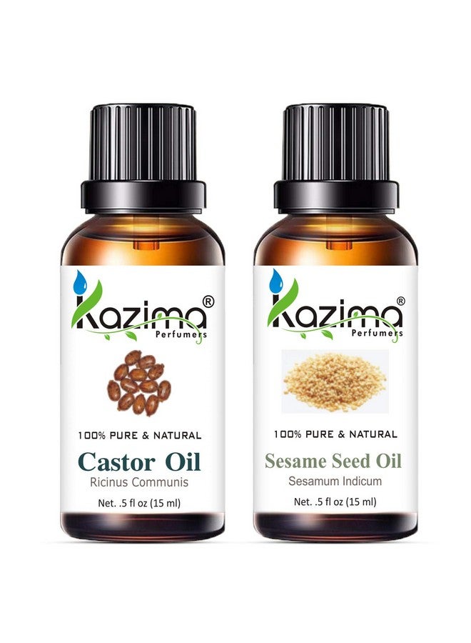 Combo Of Castor Oil And Sesame Oil - 100% Pure Cold Pressed Carrier Oil For Hair And Skin, 15 Ml Each