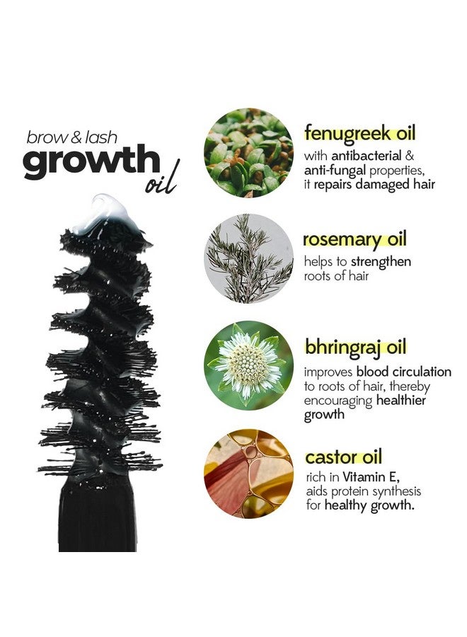 Eyelash & Eyebrow Growth Oil For Overnight Use, Organic & Natural, Infused With Rosemary, Bhringraj & Castor Oil, Nourishes & Promotes Hair Growth, Repairs Hair Follicles, Cruelty-Free, 6Ml