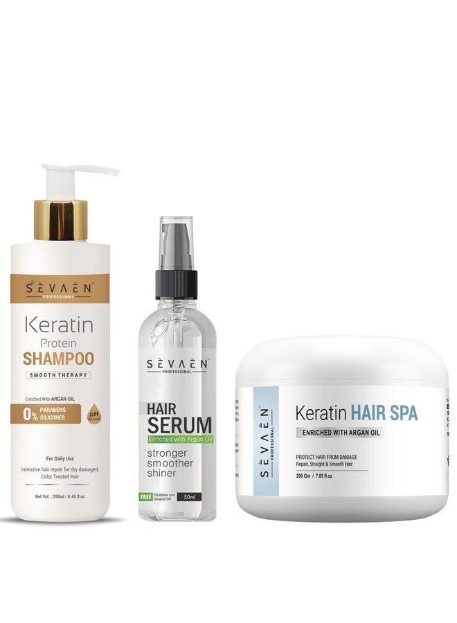 Keratin Complete Care Trio: Shampoo, Spa, And Serum For Total Transformation Professional Hair Care Combo 1 Shampoo, 1 Hair Spa 200Gm, 1 Hair Serum