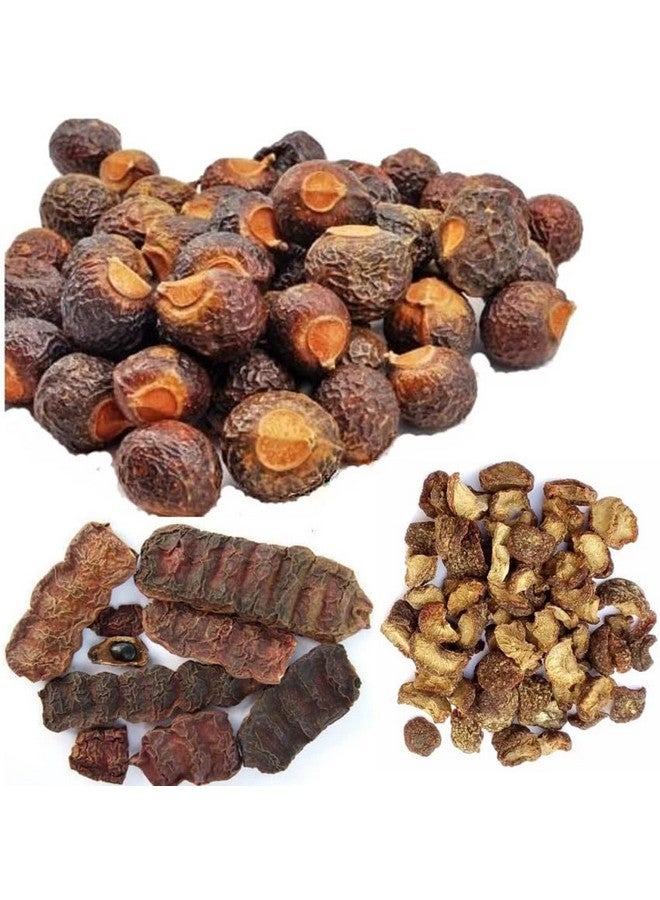 Natural Organic Whole Dried Amla Reetha Shikakai Raw Form Combo Pack Chemical Free Soapnuts Aritha Nuts Acacia Concinna Ground ((Reeta, Shikakai, Amla (Each 200 Grams)))