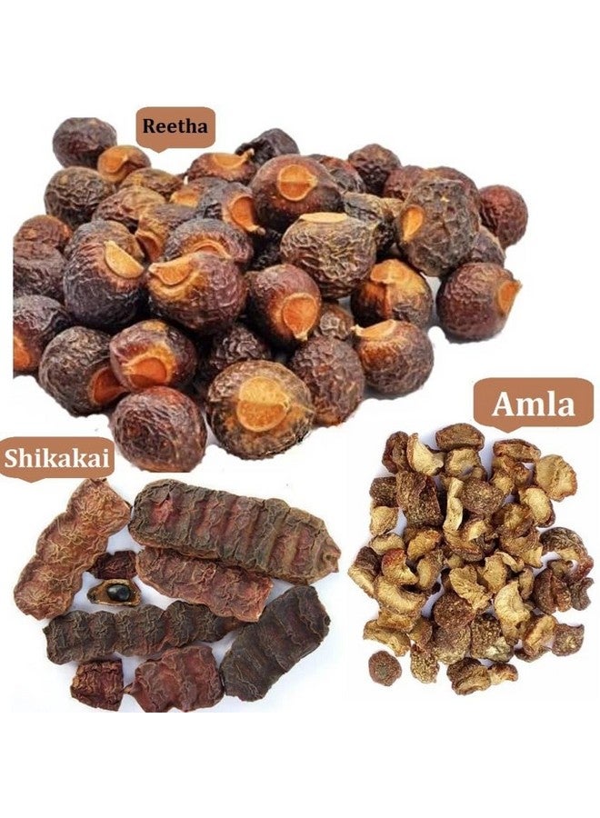 Natural Organic Whole Dried Amla Reetha Shikakai Raw Form Combo Pack Chemical Free Soapnuts Aritha Nuts Acacia Concinna Ground ((Reeta, Shikakai, Amla (Each 200 Grams)))