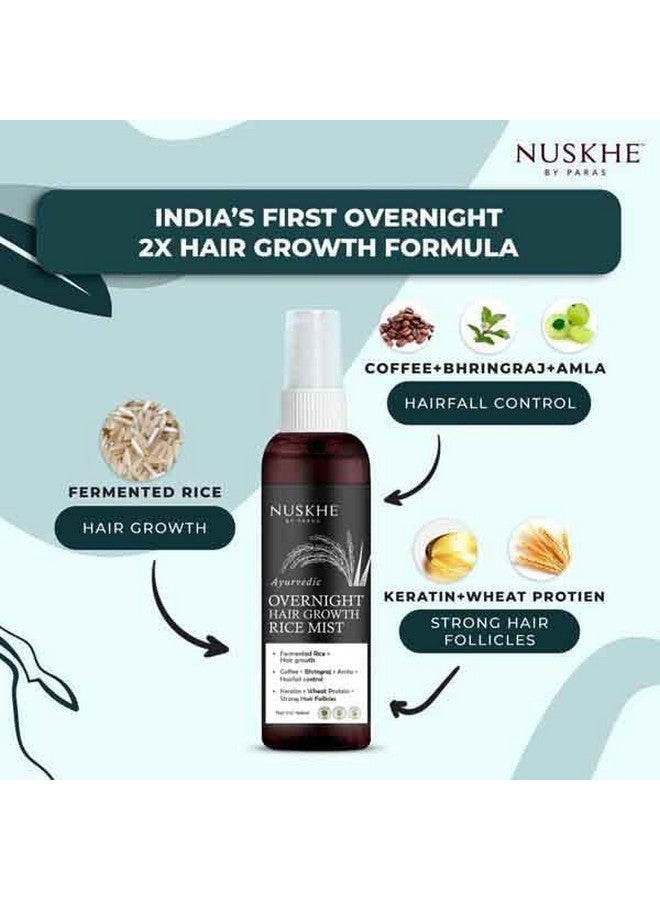 Ayurvedic Overnight Hair Growth Rice Mist For Extreme Hair Growth 100 Ml. Fermented Rice Water Combined With Coffee Bhringraj And Amla| Reduce Hair Fall