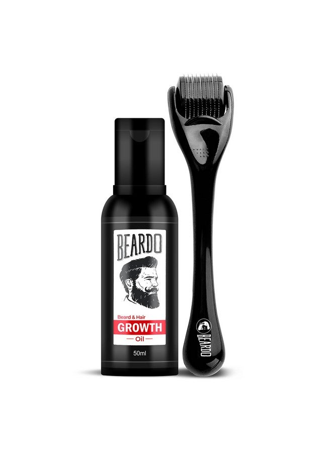 Beard & Hair Growth Oil 50Ml & Derma Roller For Hair Growth 0.5 Mm| Dermaroller | For Thicker & Longer Beard | Uneven, Patchy & Fast Beard Growth | For Stronger & Fuller Beard Hair