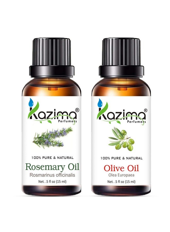 Combo Of Rosemary Oil And Olive Oil - 100% Pure & Undiluted Oil For Hair Growth, Skin Moisturizing & Body Massage, 15 Ml Each