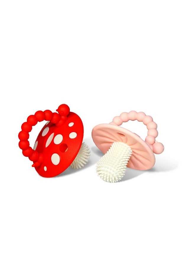 Chompy Teether For Infant & Baby 3M+ Teether Toy With Massaging Bristles For Teething Relief Pacifier Soothes Sore Gums Hands Free & Easy To Hold Teether Bpa Free Red/Pink