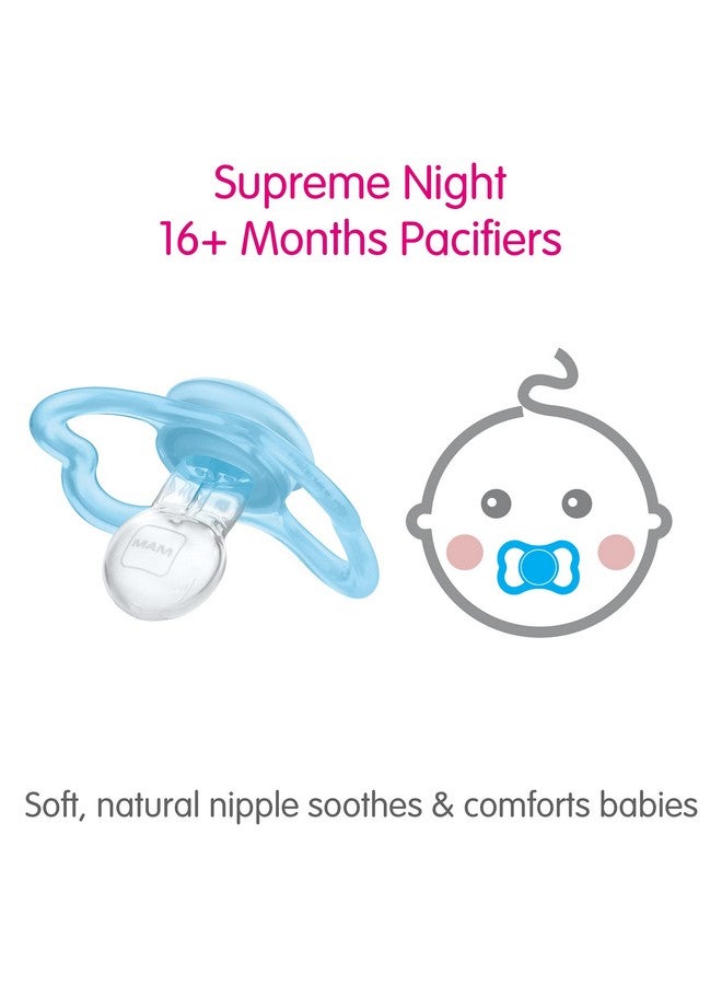 Supreme Night Baby Pacifier For Sensitive Skin Patented Nipple 16+ Months Girl 2 Count (Pack Of 1)