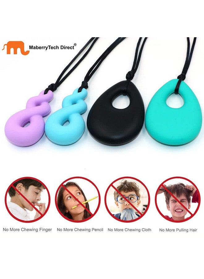 Chew Necklace For Boys And Girls, Silicone Chew Toys For Kids Teardrop Twist Pendants, Chewy Necklace Sensory For Autism Or Oral Motor Special Needs Bpa Free - 4 Pcs Set