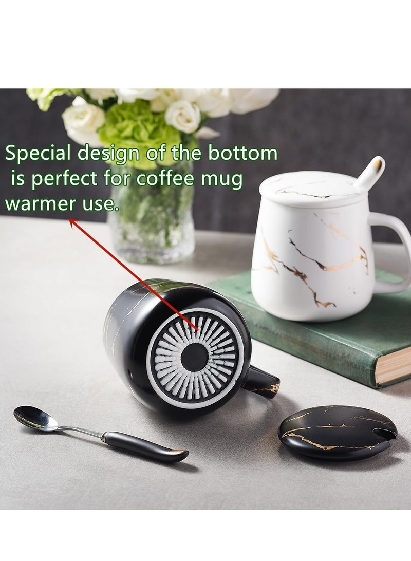 Ceramic Coffee Mug Set with Lid & Stainless Steel Spoon, 13.5 OZ, Dishwasher & Microwave Safe, Ideal Gift for Tea & Coffee Lovers, Classic Design Travel Mug