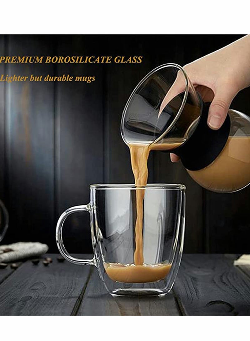 15 oz Double Walled Insulated Glass Coffee Mug - Clear Coffee Cup with Handle for Espresso, Cappuccino, Latte, Tea, Milk, Juice - Perfect for Hot & Cold Beverages, Durable & Stylish Design