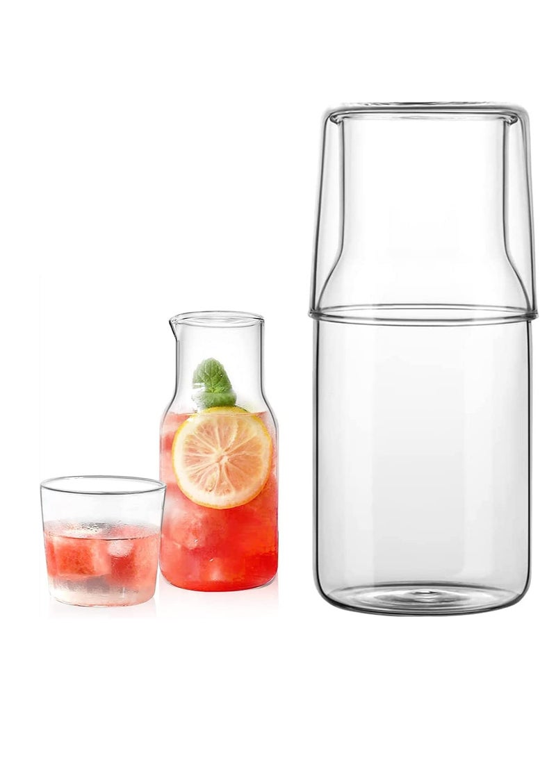 Glass Water Carafe Set, 500ml Bedside Water Carafe Set with Tumbler Glass Set for Bedroom Nightstand, Glass Mouthwash Bottle, Clear Glass Juice Water Pitcher, Night Water Carafe with Cup Set