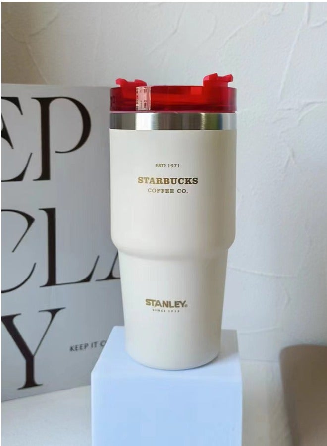 Stanley+Starbucks Insulated mug with straw lid, for water, Iced Tea or Coffee, Juice and Smoothie 20 oz,White and Red