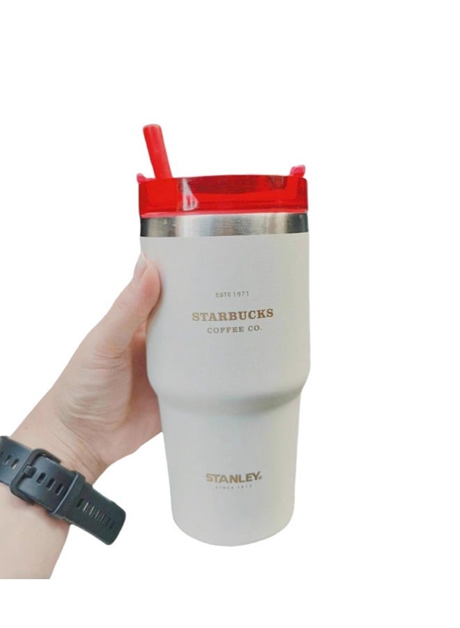 Stanley+Starbucks Insulated mug with straw lid, for water, Iced Tea or Coffee, Juice and Smoothie 20 oz,White and Red