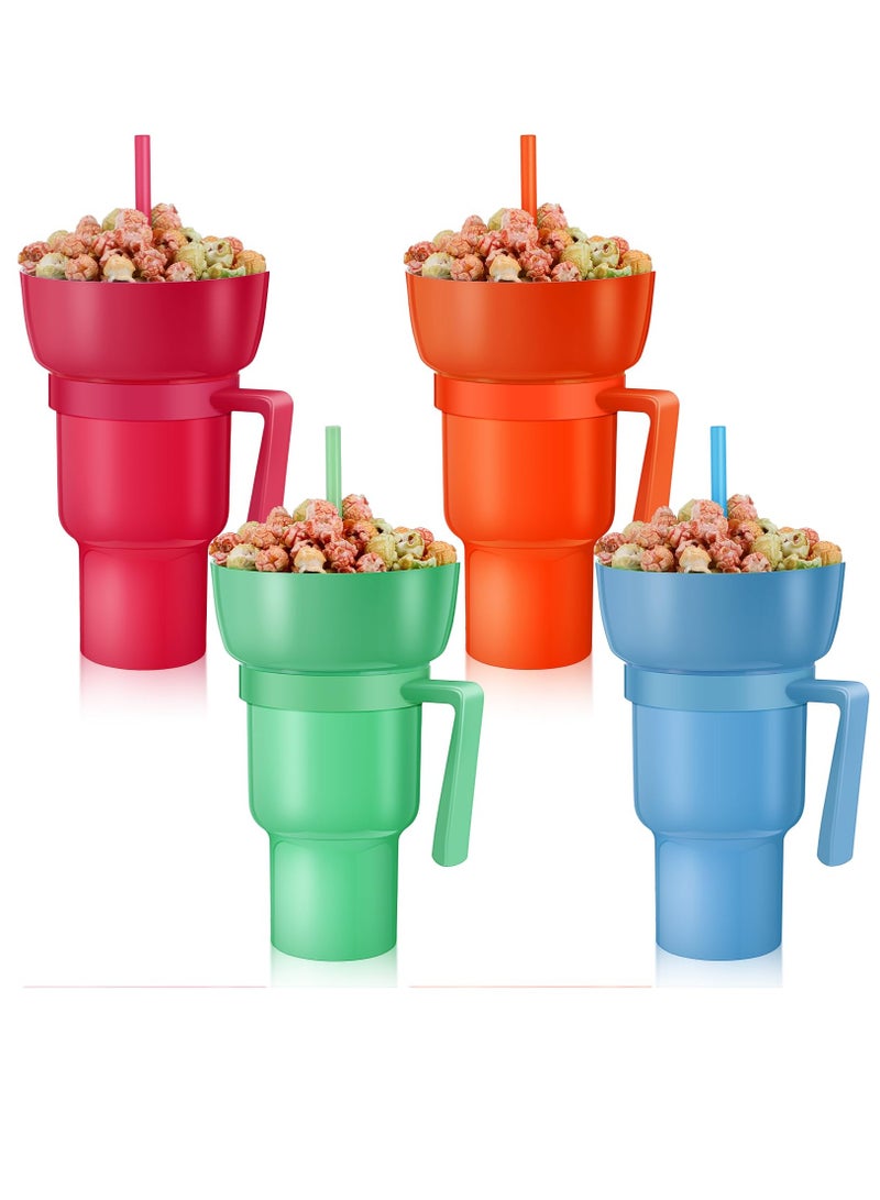 4 Pack 32 oz Travel Tumbler with Snack Bowl, Leak Proof Portable Cup with Straw, Reusable Multicolor Snack and Drink Container