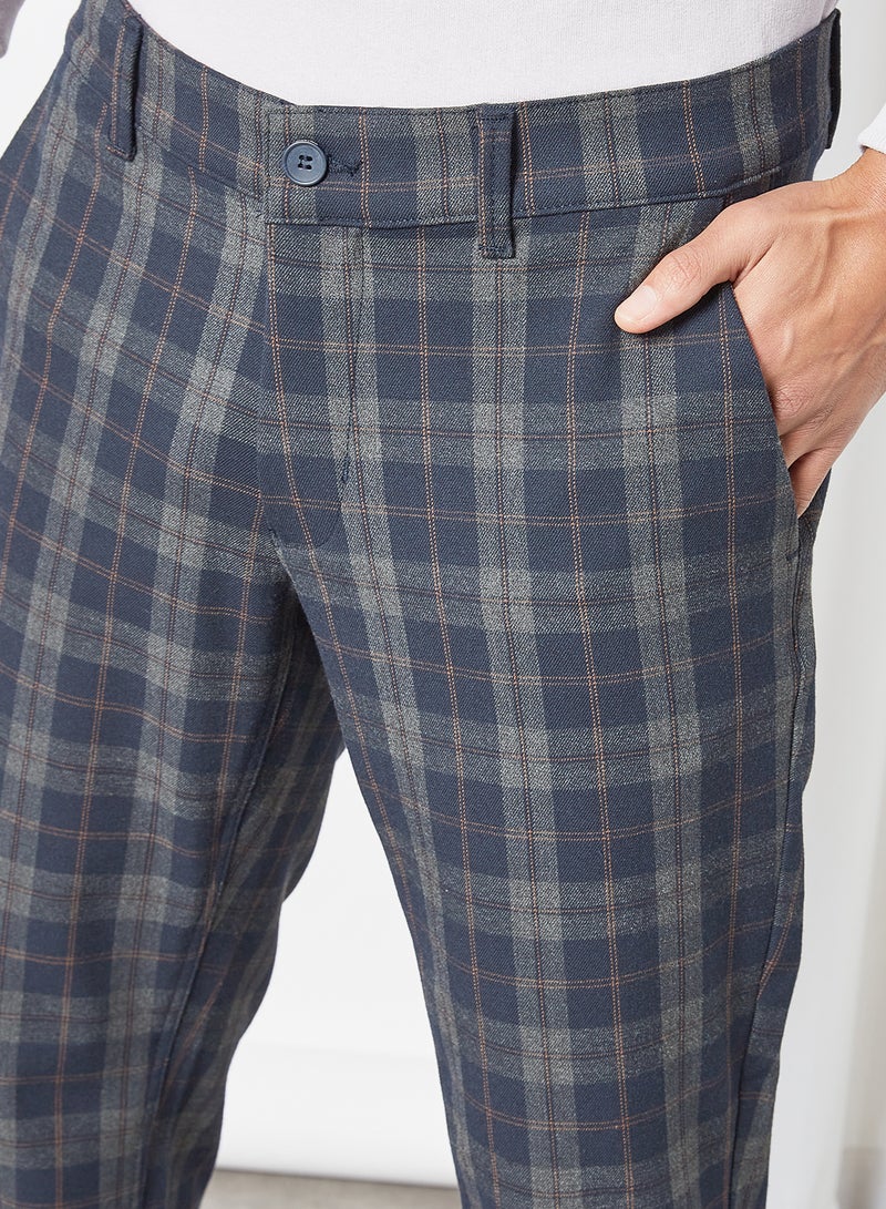 Checked Pants Dark Navy