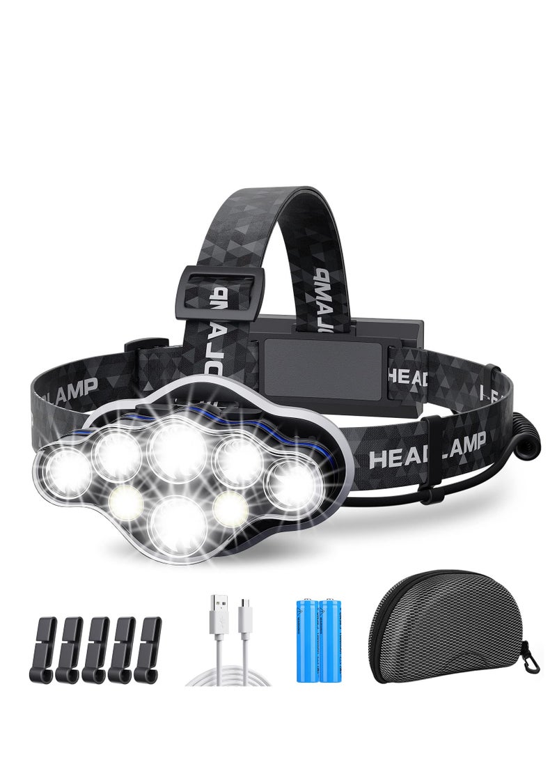 Rechargeable Headlamp - Ultra Bright 18000 Lumens, 8 Adjustable Lighting Modes, Lightweight & Waterproof Design - Ideal for Camping, Fishing, Hiking, Running, and Outdoor Activities