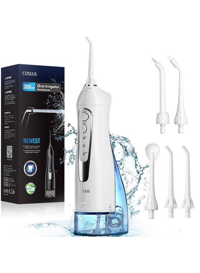 Water Dental Flosser Teeth Pick: Portable Cordless Oral Irrigator 300Ml Rechargeable Travel Irrigation Ipx7 Waterproof Electric Waterflosser Flossing Machine For Teeth Cleaning F5020E White