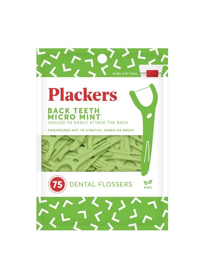 Back Teeth Micro Mint Dental Flossers, Delicious Mint Flavor, Provides Easy Access For Back Teeth, Built In Protected Pick, Easy Storage, 75 Count, Pack Of 4