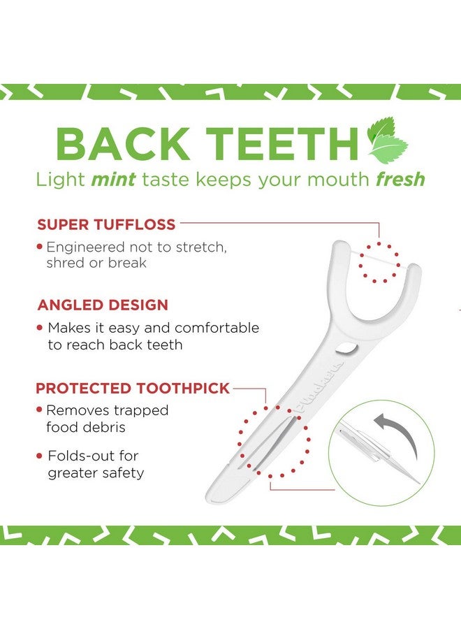 Back Teeth Micro Mint Dental Flossers, Delicious Mint Flavor, Provides Easy Access For Back Teeth, Built In Protected Pick, Easy Storage, 75 Count, Pack Of 4