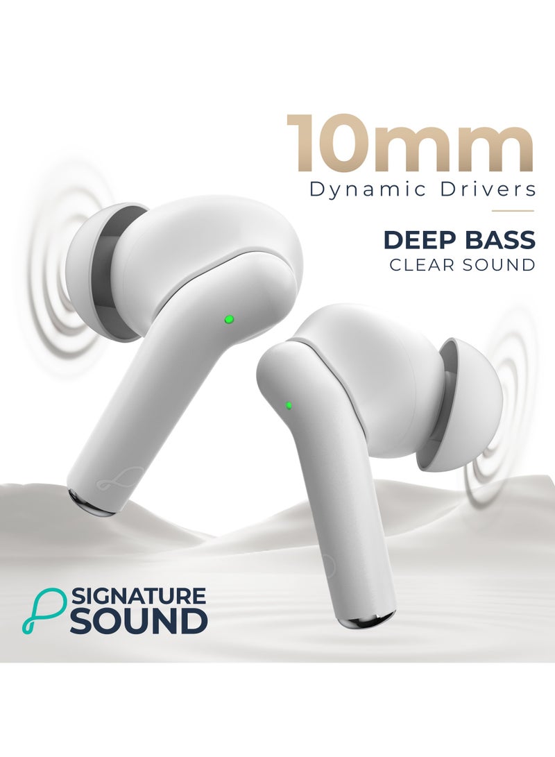 Glory Buds with AI Environmental Noise Cancellation, 10mm Dynamic Drivers, Deep Bass, 20-Hour Playtime, IPX4 Splash & Sweat Resistance, Premium Diamond Cut Design, Fast Pairing, Bluetooth 5.1 , White