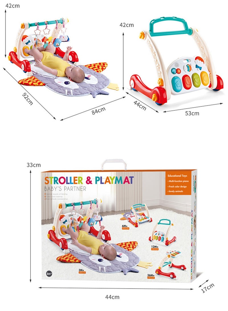 4 In 1 Baby Playmat & Play Piano Gym With Walker, Learning Walking Stroller and Soft Infants Floor Activity Center, Musical Keyboard, Tummy Time