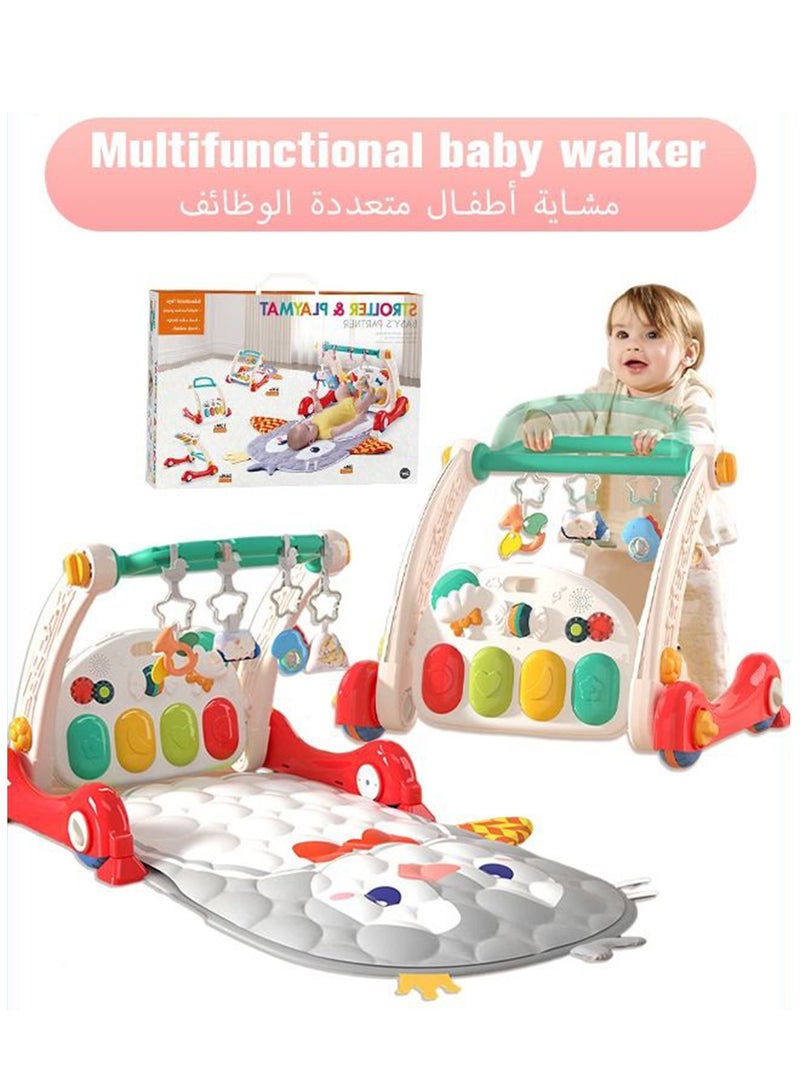 4 In 1 Baby Playmat & Play Piano Gym With Walker, Learning Walking Stroller and Soft Infants Floor Activity Center, Musical Keyboard, Tummy Time