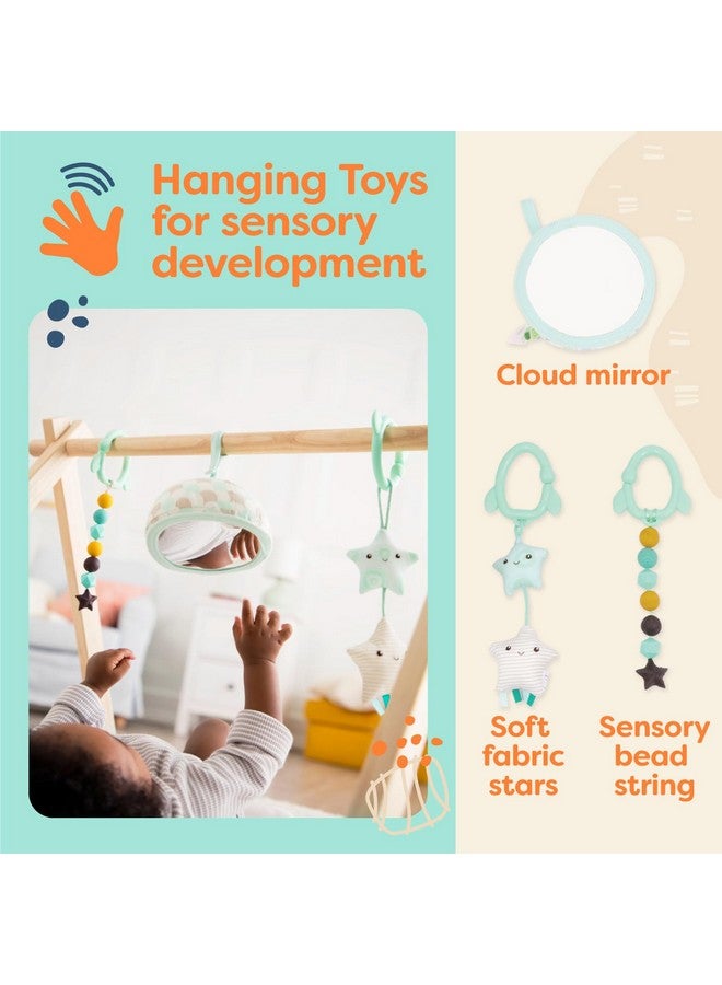 B. Baby Wooden Baby Play Gym Activity Mat Starry Sky 3 Hanging Sensory Toys Natural Wood Babies, Infants