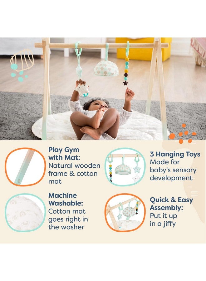 B. Baby Wooden Baby Play Gym Activity Mat Starry Sky 3 Hanging Sensory Toys Natural Wood Babies, Infants