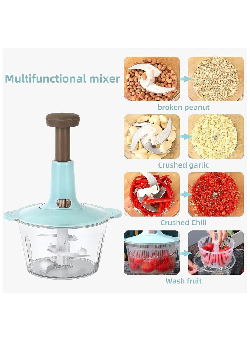 2L Manual Handheld Mini Food Chopper With Stainless Steel Blade for Vegetables, Onions